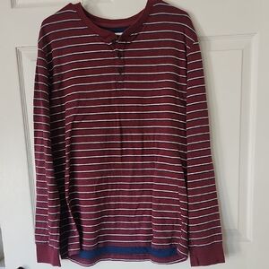 St John's Bay Striped Maroon Long Sleeve Henley Shirt, size XL